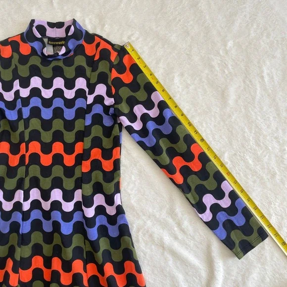 Nooworks Tonya Mock Neck Long Sleeve Mini Dress Multicolor Wavy Stripe Size XS - Picture 7 of 9